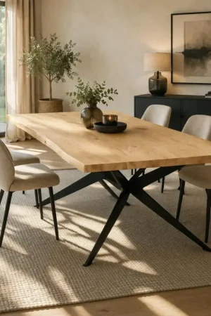 Vente Directe Table extensible chêne blanc bords naturels pied graphique 200 cm PALERME