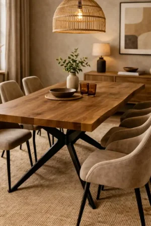 Table extensible chêne brun bords naturels pied graphique 180 cm PALERME Commande En Gros