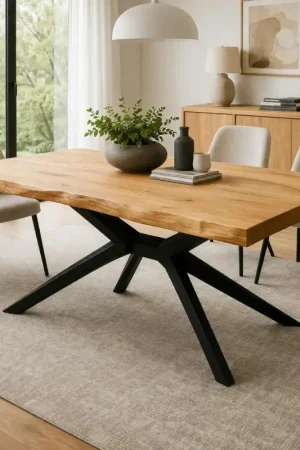Populaire Table extensible chêne huilé bords naturels pied graphique 240 cm PALERME