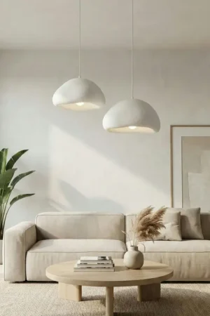 Suspension blanche design organique 2 abat-jour 74 cm NOXIS Usine Directe