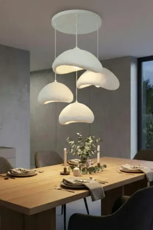 Suspension salon beige design organique 4 abat-jour NOXIS Livraison Express