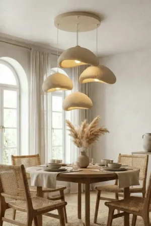 Suspension beige design organique 4 abat-jour 90 cm NOXIS Satisfait Ou Remboursé