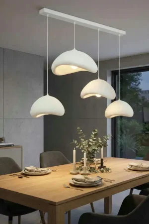 Suspension cuisine beige 4 lampes design 150 cm NOXIS Prix Bas