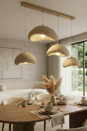 Suspension beige design organique 4 lampes 150 cm NOXIS Paiement Sécurisé