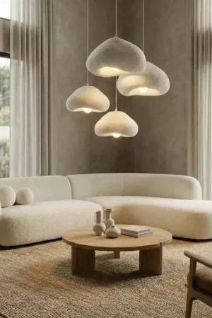 Solde Suspension blanche design organique 4 abat-jour 90 cm NOXIS