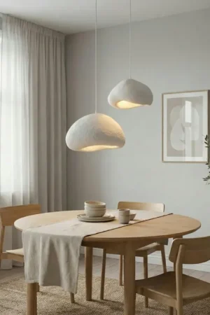 Prix Réduit Suspension blanche design organique 2 abat-jour 70 cm NOXIS