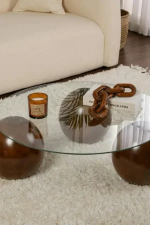 Table basse ronde en verre 3 pieds boule KOCHI Expédition Rapide