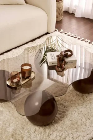 Meilleur Prix Table basse verre ambré design organique 4 pieds boule KOCHI