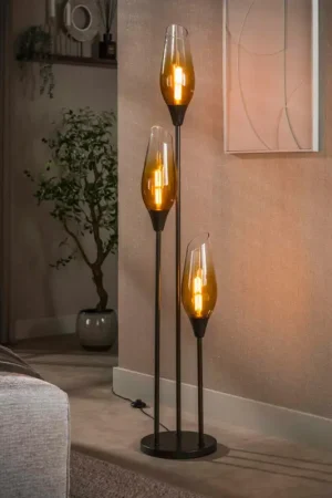 Nouvelle Collection Lampadaire verre fumé métal 3 abat-jour NIAGARA