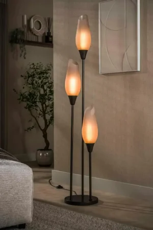Bon Marché Lampadaire verre dépoli métal 3 abat-jour NIAGARA