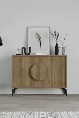 Buffet 2 portes décor chêne poignée circulaire JENA Expédition Rapide