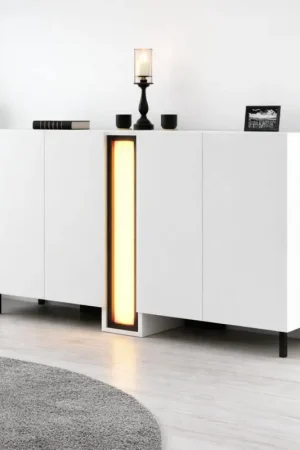 Offre Exclusive Buffet salle à manger blanc 4 portes colonne LED AURA