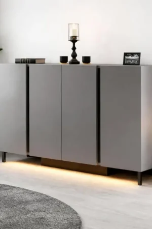 Buffet salle à manger 4 portes LED gris foncé AURA Meilleure Vente