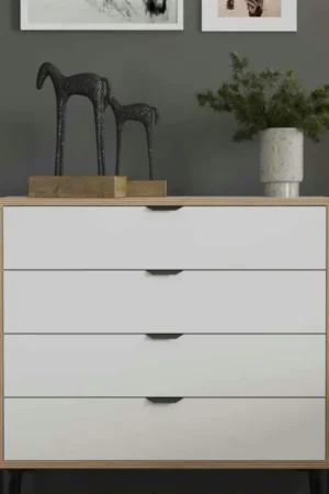 Bon Marché Commode blanche 4 tiroirs moderne BYRON