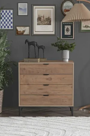Must-Have Commode 4 tiroirs décor pin moderne BYRON