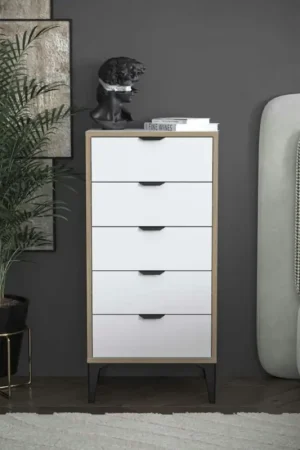 Produit De Marque Commode étroite blanche 5 tiroirs BYRON