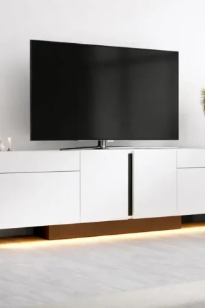 Offre Spéciale Meuble TV 4 portes blanc LED à télécommande AURA