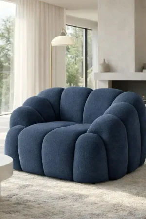 Nouveauté Fauteuil de salon bleu foncé design arrondi ONDA