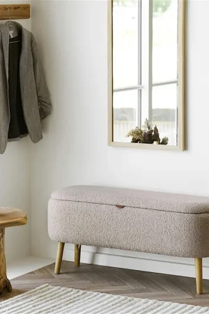 Offre Limitée Banc coffre d'entrée en bouclette beige BERLIN