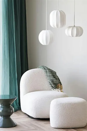 Pouf blanc tissu chenille forme organique 55 cm BERLIN Pas Cher