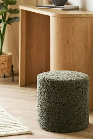 Pouf rond en bouclette verte teddy BERLIN Nouveauté