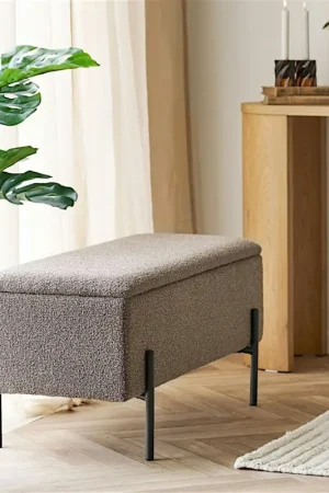 Banc coffre en bouclette marron 95 cm BERLIN Offre Spéciale