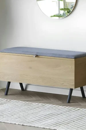 Banc coffre moderne avec assise en tissu gris VARDE Must-Have