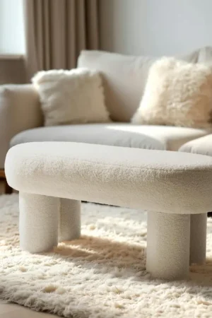 Prix Bas Banc en tissu bouclette blanc CASTILLE