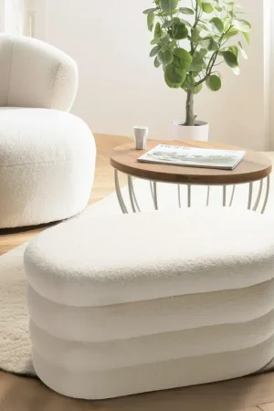 Top Vente Banc avec rangement en tissu bouclette blanc CASTILLE