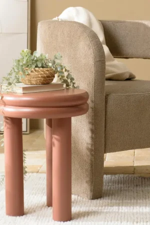 Table d'appoint ronde en bois peint terracotta D35cm CASTILLE Offre Spéciale