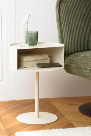 Promotion Saisonnière Table d'appoint ronde en acier beige CASTILLE