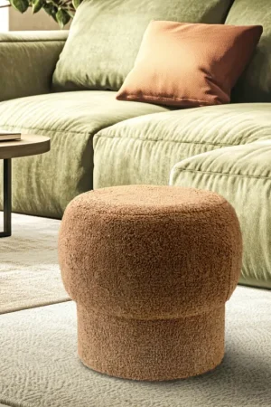 Quantité Limitée Pouf rond en tissu terracotta CASTILLE