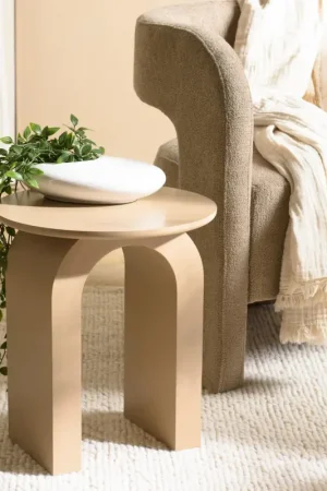 Vente Flash Table d'appoint ronde en bois laqué taupe D40cm CASTILLE