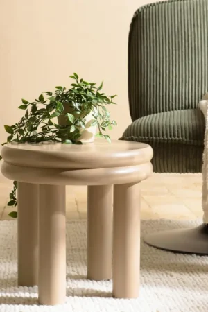 Authentique Table d'appoint ronde en bois peint taupe D40cm CASTILLE