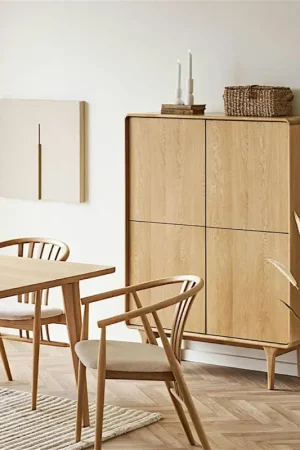 Buffet haut 4 portes en placage chêne clair TARAZ Satisfait Ou Remboursé