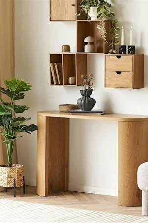 Jusqu'à Épuisement Des Stocks Console d’entrée ovale décor bois clair rétro-chic MATERA