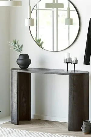 Console d’entrée ovale décor bois foncé rétro-chic MATERA Promotion Saisonnière