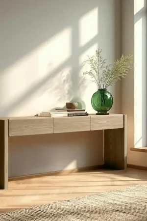 Console couleur naturelle 3 tiroirs design arrondi VELAR Achat Immédiat