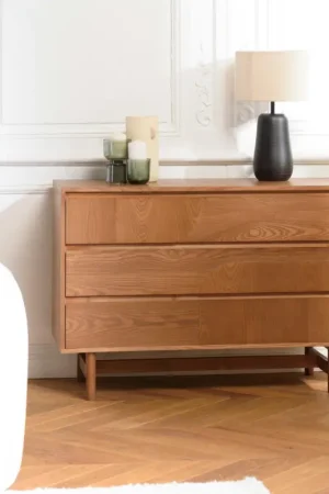 Commande En Gros Commode couleur naturelle 3 tiroirs décor motif arrondi CORIA