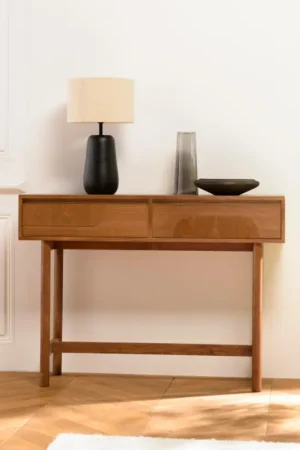 Console couleur naturelle 2 tiroirs décor motif arrondi CORIA Achat Immédiat