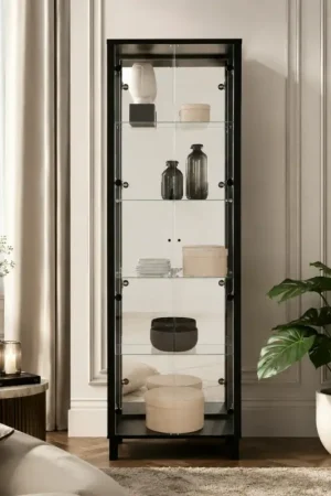 Vitrine noire 2 portes 1 miroir RAVEN Offre Limitée