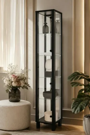 Solde Colonne vitrine noire 5 niveaux 1 miroir RAVEN