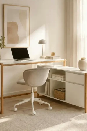 Quantité Limitée Bureau d'angle blanc avec bloc rangement ALVA