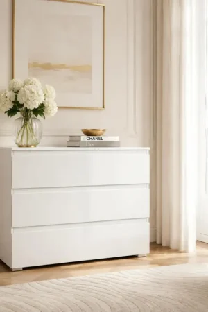 Retour Gratuit Commode moderne blanche 3 tiroirs ALVA