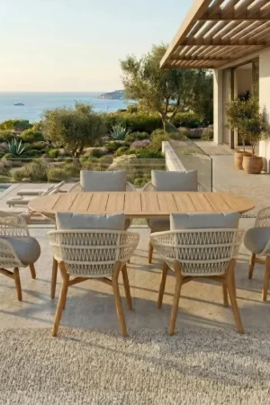 Table de jardin en teck + 6 fauteuils cordage VASCA Remise