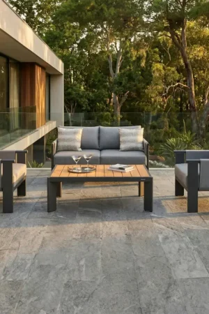 Produit De Marque Salon de jardin 4 places en aluminium anthracite LIGO