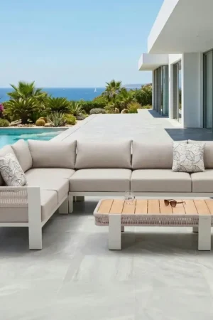 Acheter En Ligne Salon de jardin 5 places, canapé d'angle + table basse BORROMEO