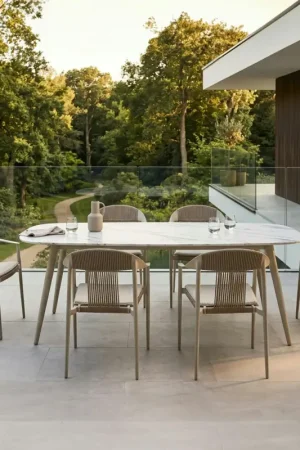 Commande En Gros Ensemble repas de jardin 6 places en céramique beige RIO