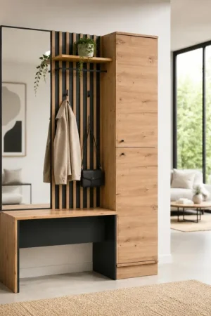 Promotion Saisonnière Vestiaire d'entrée moderne 1 porte 1 banc 1 miroir ALVA