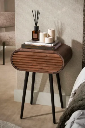 Dernière Chance Table de chevet en bois d'acacia foncé 1 tiroir NAKO